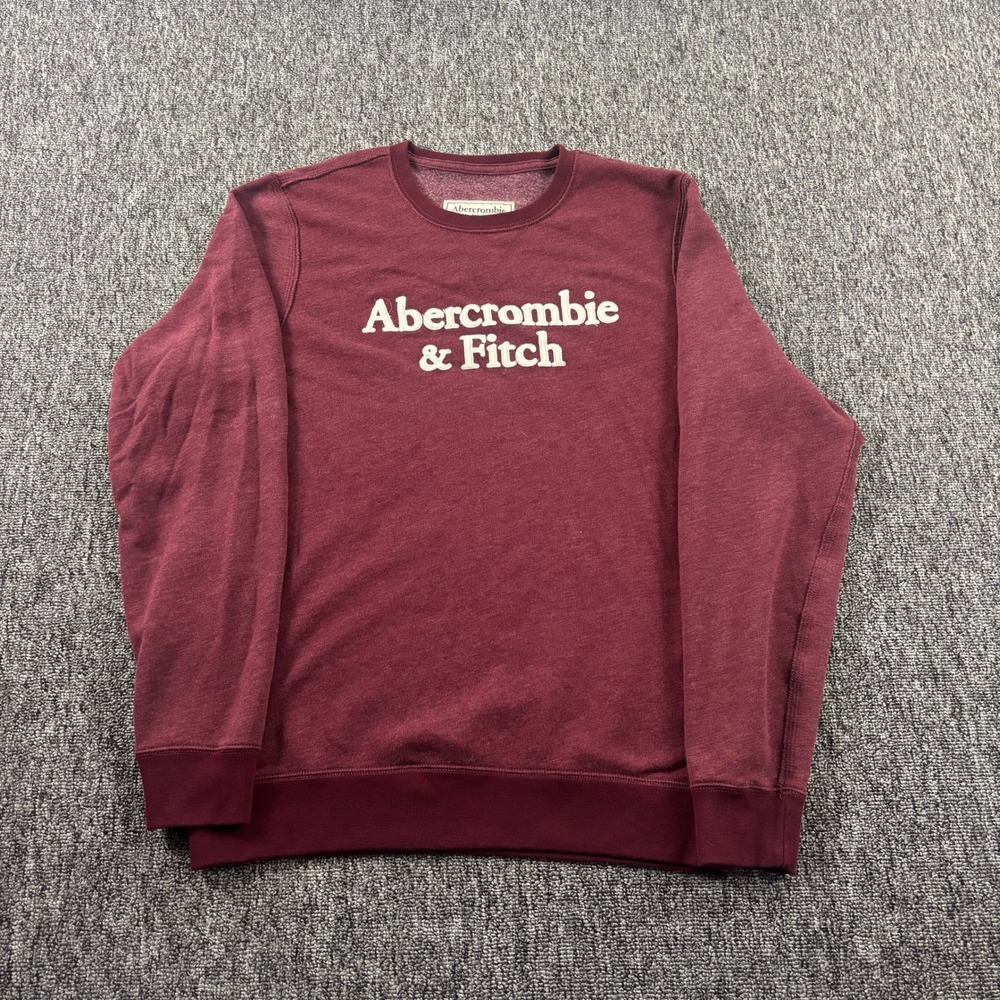 Y2K Abercrombie & Fitch Embroidered Logo Crewneck Sweatshirt Burgundy Large